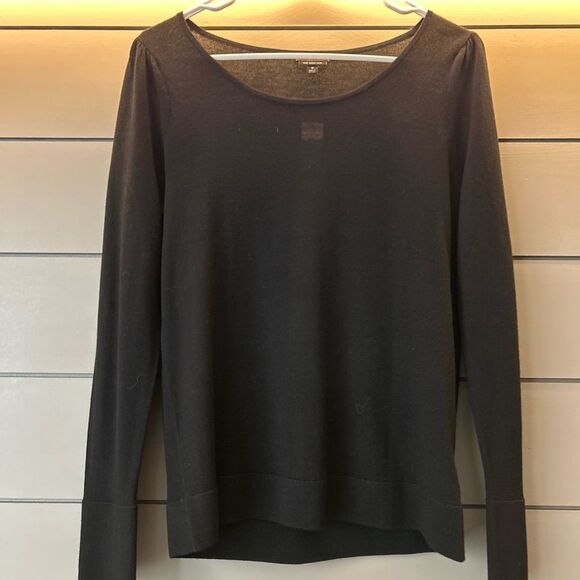 NWT Talbots Black Scoop Neck Sweater with Silver Pearl Cuff Detail, Size S - Picture 1 of 6